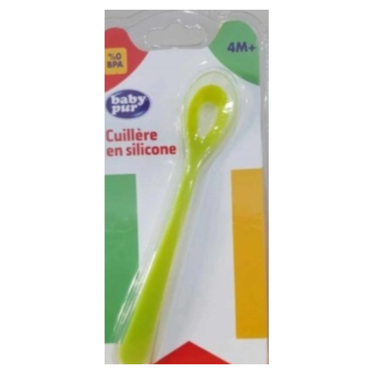 BABY PUR CUILLERE EN SILICONE  4m+ VERT-ROSE-